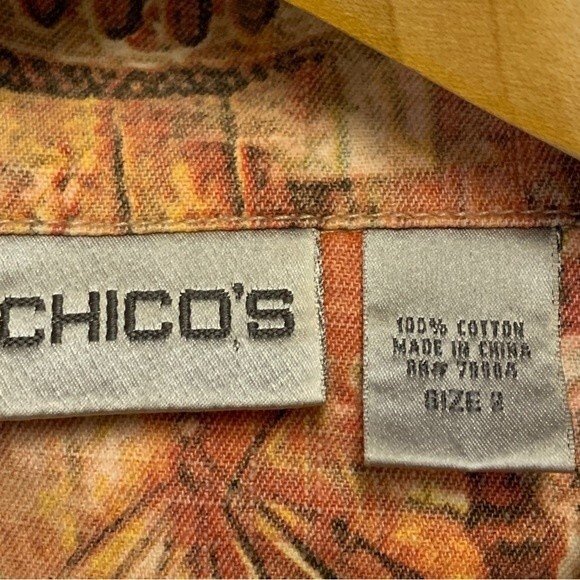 Chico’s Earth Tone European Cityscape Print Cotton Jean Jacket Size 2 - Picture 5 of 10